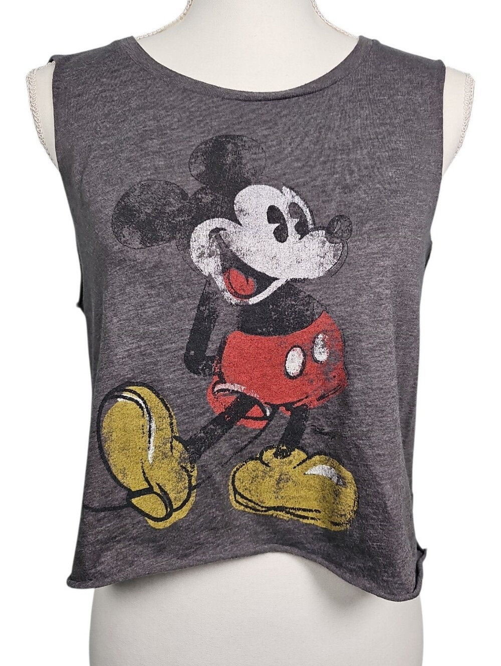 American Eagle Gray Sleevless Crop Top Mickey Mouse Women's Size M